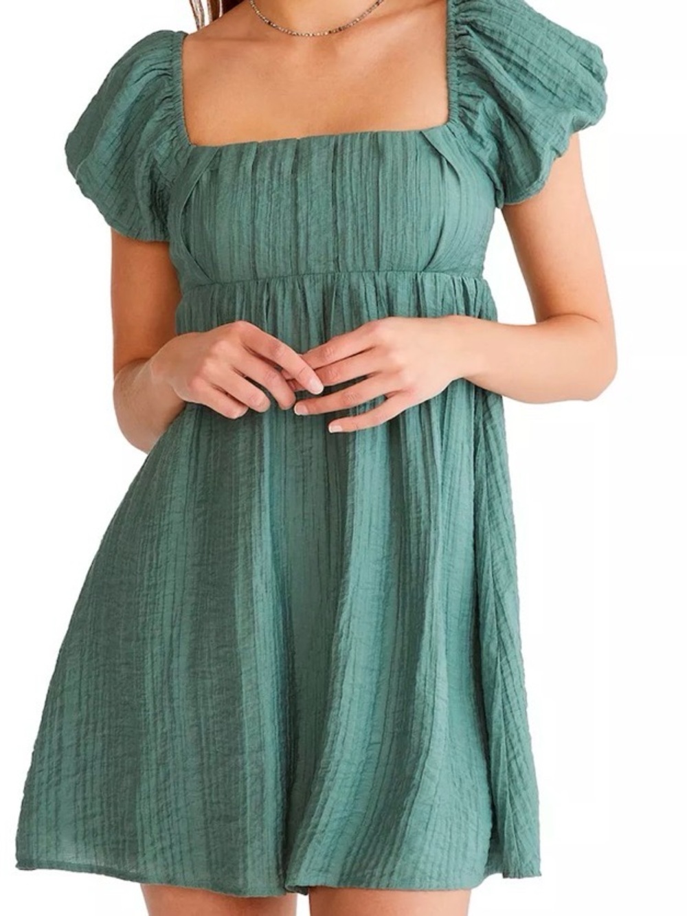 Aeropostale Green Square-Neck Puff Sleeve Mini Dress